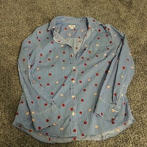 J.crew size M long sleeve shirt blue and white with apples